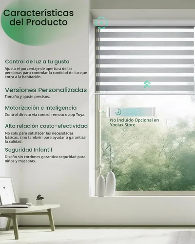 Vista 2 de Yoolax Persianas motorizadas de cebra con control remoto, persianas Gris suave
