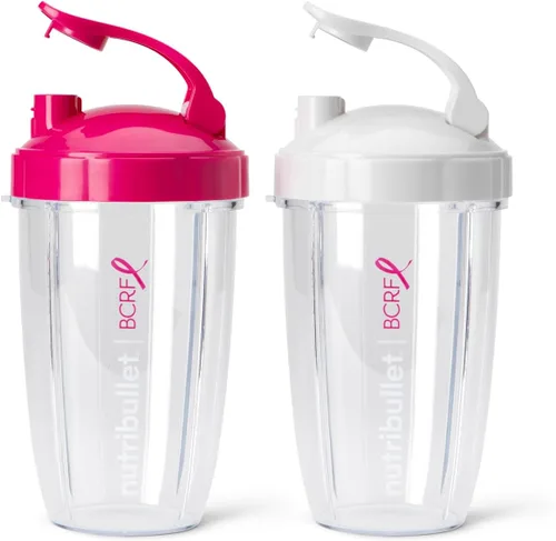 Vista 2 de nutribullet Vasos To-Go de 24 oz y tapas abatibles de colores (rosa/blanco)