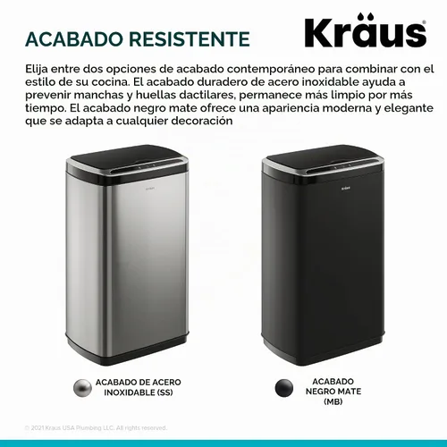 Vista 17 de Kraus GarbagePro Bote de basura rectangular de 13 galones manos libres con sensor de movimiento operado por batería en acabado negro mate con tapa