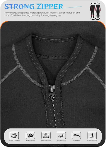 Vista 4 de Hevto Kids Wetsuit 3/2mm Neoprene Full Suit Front Zip for Boys Girls