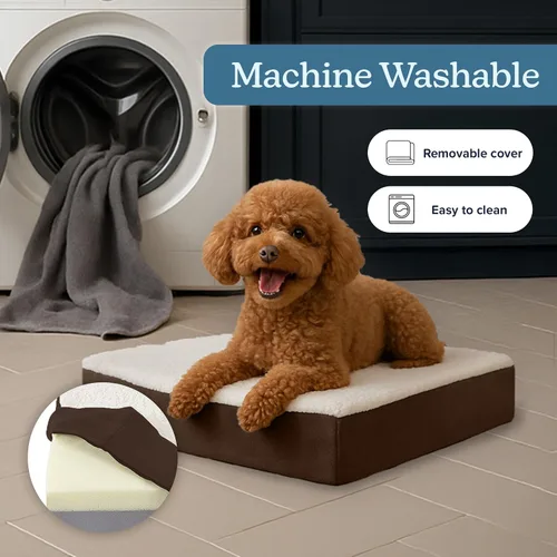Vista 3 de PETMAKER Cama ortopédica para perros, cama para perros de espuma viscoelástica de 2 capas con funda Sherpa lavable a máquina, cama para perros