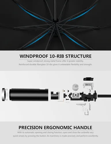 Vista 6 de XIXVON Umbrella Pro UPF 50 99 UV Protection Reflective Safety Strip Sturdy Windproof Travel Portable Automatic Reverse Folding Umbrella