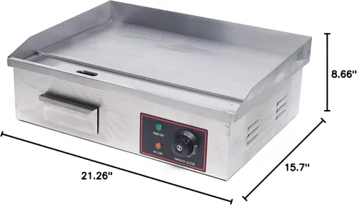 Vista 9 de Plancha eléctrica comercial de 3000 W, parrilla de encimera plana para barbacoa, control termostático ajustable, restaurante de acero inoxidable