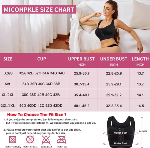 Vista 6 de MICOHPKLE Sujetador deportivo para mujer, sin mangas, sin mangas, con relleno, cierre frontal ajustable, brasier de compresión