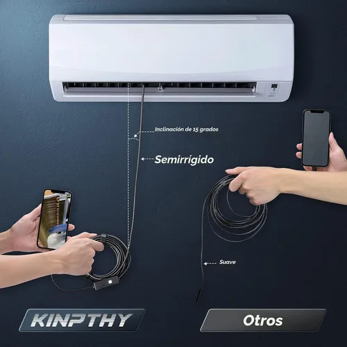 Vista 3 de Cámara endoscópica con luz, herramientas de boroscopio de 1920P HD con 8 luces LED ajustables, endoscopio con cámara de serpiente semirrígida