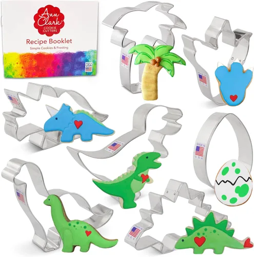 Vista 9 de Juego de 3 cortadores de galletas de dinosaurio Ann Clark fabricados en EE. UU., T-Rex, Brontosaurio, Triceratops