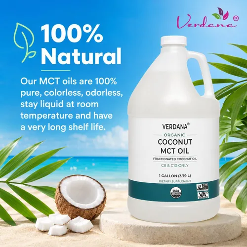 Vista 4 de Aceite de coco MCT orgánico certificado USDA Verdana – Aceite de coco fraccionado – Sin uso de semilla de palma – Kosher, grado alimenticio, sin