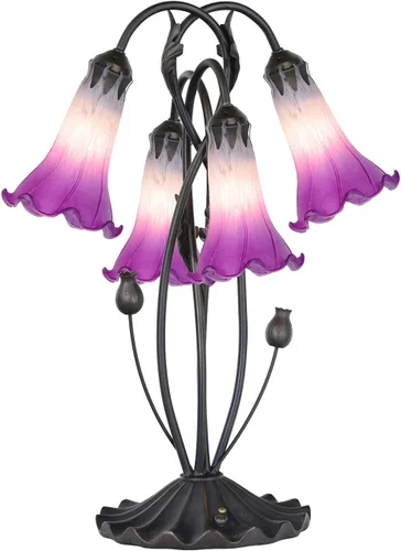 Vista 9 de Bieye L10849 Lámpara de mesa de acento de vidrio soplado con flor de lirio para decoración de sala de estar/dormitorio (1 luz, púrpura)