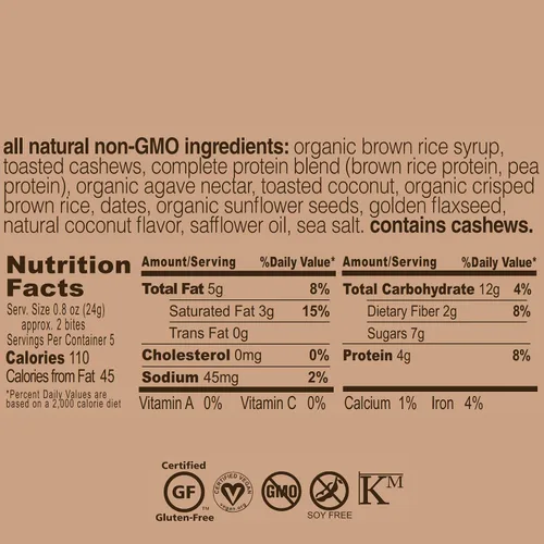 Vista 2 de Bocaditos de proteína sin gluten de anacardo de coco crujiente, paquete de 4 (4 oz Ea)4