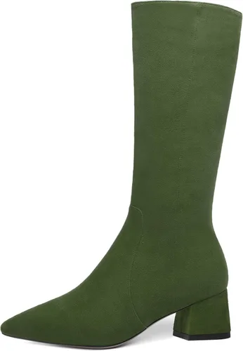 Vista 2 de MOVINSTEPS Botas de tacón bajo grueso con cremallera y puntera puntiaguda para mujer, de 2.0 in Verde militar