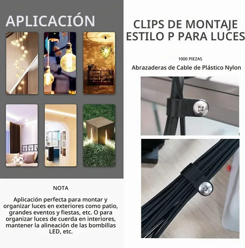 Vista 7 de mankk 50 clips de luz de cuerda de 1/2 pulgada, clips de montaje estilo P, abrazaderas de cable de plástico con cabeza plana de acero inoxidable