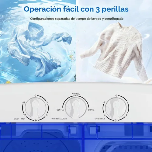 Vista 4 de INTERGREAT - Lavadora portátil, lavadora portátil de 18 libras con ciclo de centrifugado y secadora, lavadora semiautomática combinada