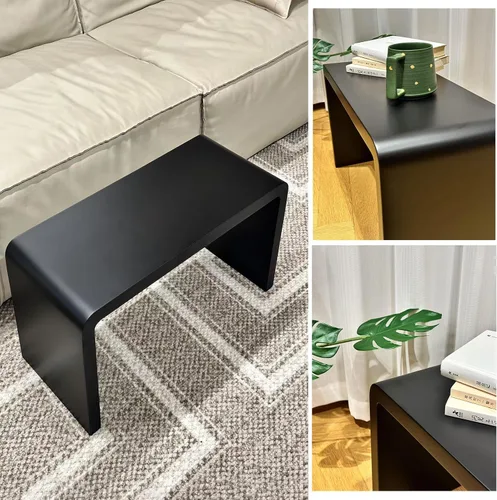 Vista 3 de Mesa auxiliar en forma de C, mesa auxiliar de madera maciza para sofá, cama y sala de estar, mesa auxiliar pequeña para aperitivos que ahorra