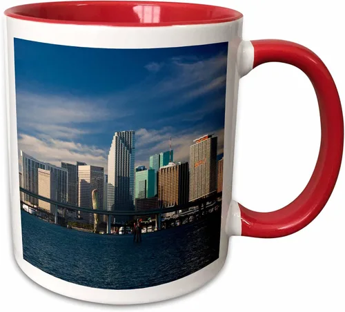 Vista 8 de 3dRose USA, Florida, Miami, city skyline from Watson Island, morning. 11oz Two-Tone Black Mug