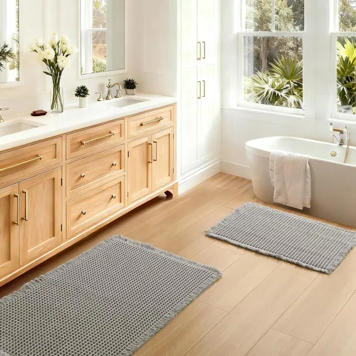 Vista 9 de JIUZHEN Tapete de Baño Mejorado con Diseño de Gofre Súper Absorbente Tapetes de Baño Antideslizantes Alfombras de Baño Lavables a Máquina de Secado