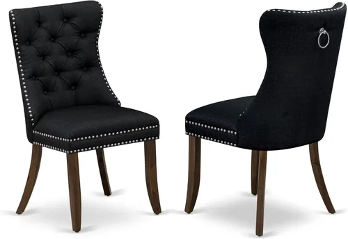 Vista 15 de East West Furniture DAP8F12 Dallas Parson - Juego de 2 sillas de cocina tapizadas de piel sintética con botones copetudos, color gris oscuro