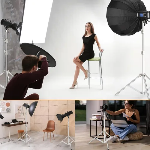 Vista 7 de Soporte de fotografía de acero inoxidable de 9.2 pies, trípode resistente con adaptador de tornillo de 1/4 a 3/8 pulgadas para luz estroboscópica