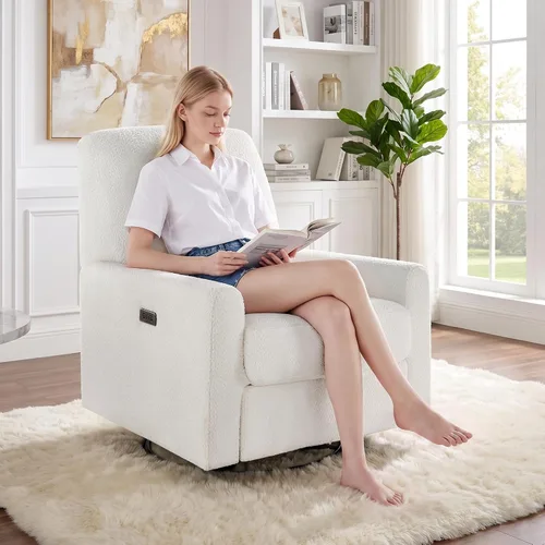 Vista 3 de VANOMi Silla reclinable mecedora eléctrica, deslizador giratorio de 270° Blanco