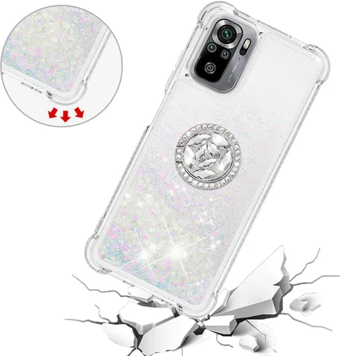 Vista 5 de CCSmall para Xiaomi Redmi Note 10 4G Glitter Case para Mujeres LSZ Colorido Linda cubierta de teléfono de TPU suave y transparente con anillo