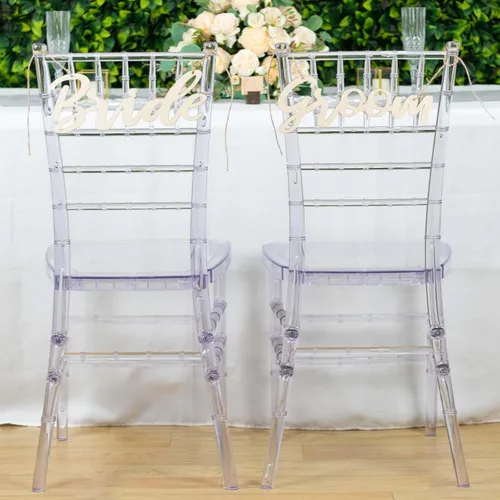 Vista 7 de Efavormart - Juego de 2 letreros de madera natural para silla de novia y novio, caligrafía de 12 x 5 pulgadas, accesorios para fotos de boda