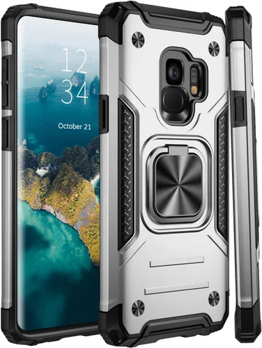 Vista 7 de IKAZZ Funda para Galaxy S9, TPU flexible suave y de doble capa y policarbonato duro, antideslizante, de cuerpo completo, resistente, funda plateado
