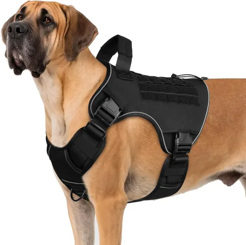 Vista 36 de WINGOIN Arnés táctico negro para perros pequeños, arnés resistente sin tirones con asa, arnés militar reflectante ajustable K9 para mascotas