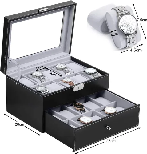 Vista 7 de BASTUO Caja de reloj para hombres 20 relojes organizador con funda de almacenamiento de reloj de piel sintética, organizador de colección de joyas