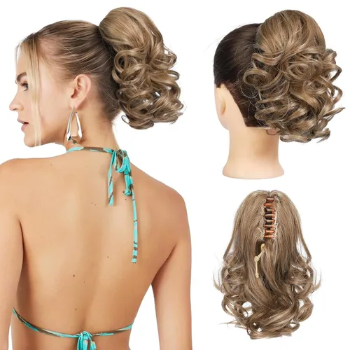 Vista 16 de REECHO Extensión de cola de caballo, 23 cm de largo, rizada, ondulada, pinza de clip para colas de caballo, extensiones de cabello HP001 para Negro