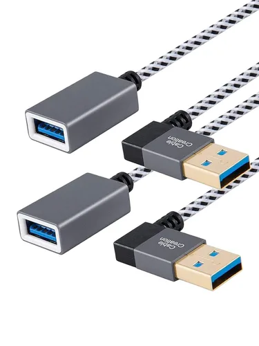 Vista 8 de CableCreation Cable de extensión USB 3.0 corto de 1 pie, cable extensor USB macho a hembra en ángulo izquierdo, USB 3.0 de 90 grados para VR