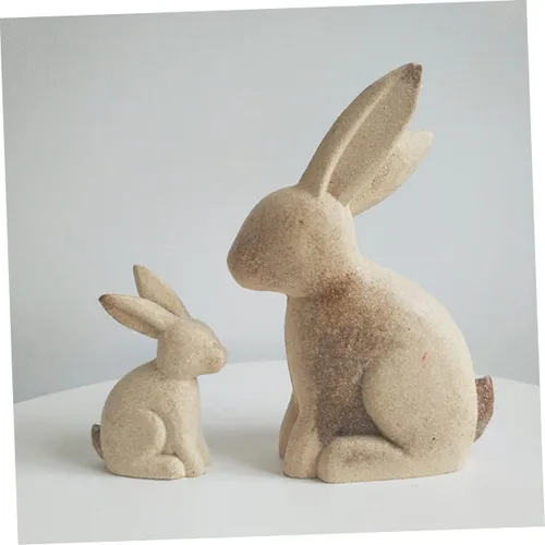 Vista 3 de EXCEART Juego de 2 figuras de conejo de madera, sin terminar, rústico, para manualidades, decoración del hogar, adornos de escritorio