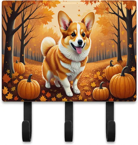 Vista 37 de Affenpinscher - Correa de otoño o llavero Affenpinscher Fall artwork on ceramic tile with three steel hooks for keys, leashes, towels