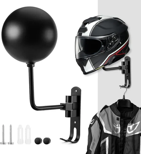 Vista 7 de Motorcycle Helmet Holder Wall Mount, Helmet Hanger 180° Rotation Helmet Rack with Double Hook for Football Helmet