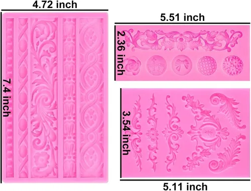 Vista 5 de Molde de silicona barroco de 3 piezas para decoración de pasteles