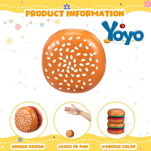 Vista 3 de Liliful 100 piezas de hamburguesas a granel Yo Yo Juguetes de plástico Burger Party Favores para niños y adultos, juguetes de cuerda