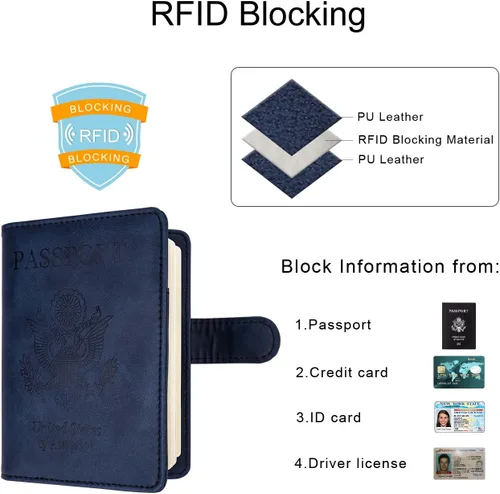 Vista 3 de WALNEW Funda para pasaporte funda para pasaporte tarjeta cartera E-azul marino Estilo E