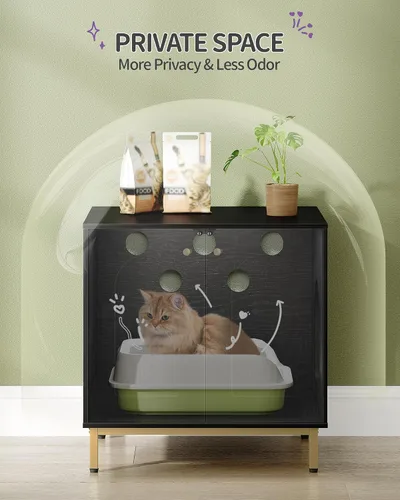 Vista 8 de Hzuaneri Gabinete Oculto para Caja de Arena para Gatos, Mueble Oculto para Caja de Arena, Casa de Madera para Gatos, Mesa Lateral, Sala de Estar