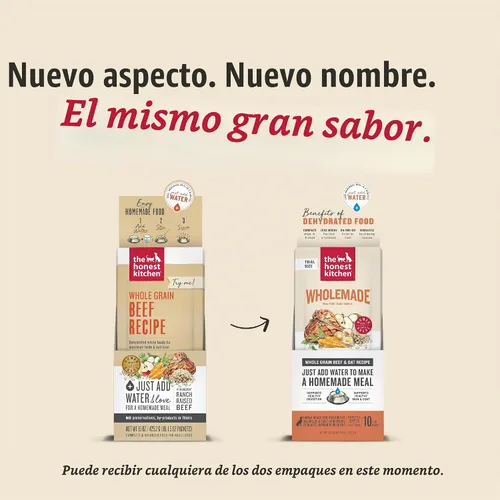 Vista 3 de The Honest Kitchen Receta integral de carne de res integral, alimento deshidratado para perros de grado humano, solo agrega agua, apoya