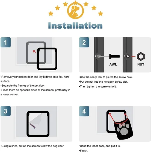 Vista 4 de LESTP - Puerta mosquitera para perros y gatos con solapa magnética para puertas correderas (pequeña), cerradura automática