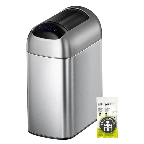 Vista 14 de EKO Astro Slim Basurero con sensor, 10L / 2.6 galones, papelera sin contacto con tapa de mariposa de cierre suave, papelera de acero inoxidable