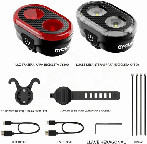 Vista 8 de Luces de bicicleta para conducción nocturna 11+20 modos USB recargable bicicleta 14 LED luz ultra brillante delantera y trasera IPX6 impermeable