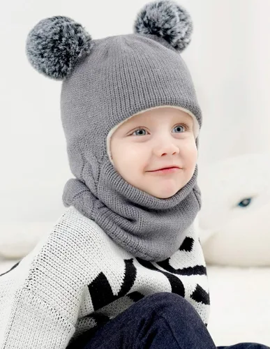Vista 5 de Conjunto de gorro con bufanda invernales para bebés y niños, unisex