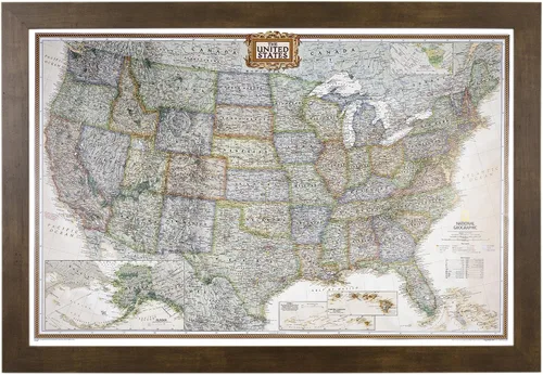 Vista 17 de Póster de lienzo enrollado personalizado con mapa de EE.UU. como arte de pared con chinchetas – Mapa ejecutivo grande de 24" x 36" de EE.UU.