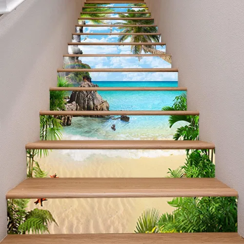 Vista 10 de KACOLOR Pegatinas autoadhesivas de paisaje natural 3D para escaleras, murales de pared, calcomanías de vinilo para escaleras, decoración de papel