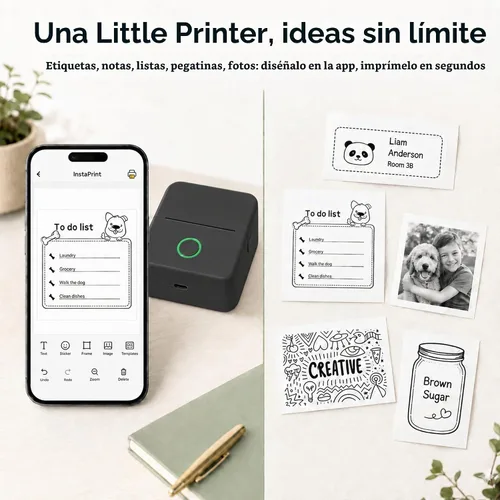 Vista 7 de Mini impresora térmica portátil, Bluetooth, color negro