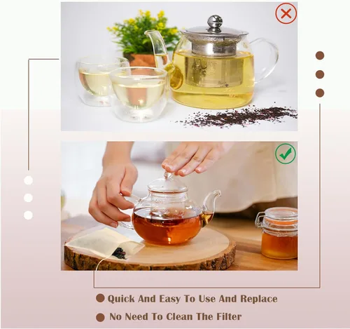 Vista 6 de Bolsas de té para té de hojas sueltas - Mini bolsas de té vacías, bolsa de filtro desechable, bolsa vacía con cordón biodegradable y compostable