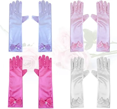 Vista 5 de AUHOKY 4 pares de guantes largos de princesa para niñas pequeñas de 3 a 8 años