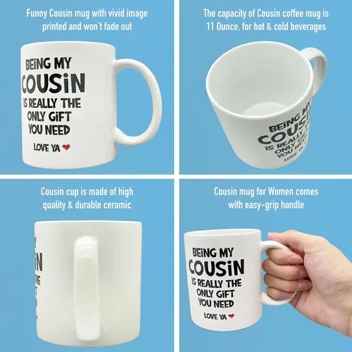 Vista 2 de Divertido regalo para primas para mujer, taza de cerámica de 11 onzas, llavero para prima, regalo de cumpleaños para prima, taza de primo favorito
