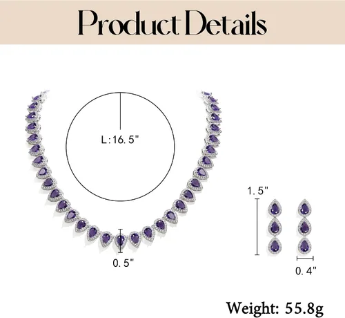 Vista 7 de EleQueen Juego de collar y aretes de circonita cúbica en tono plateado para mujer