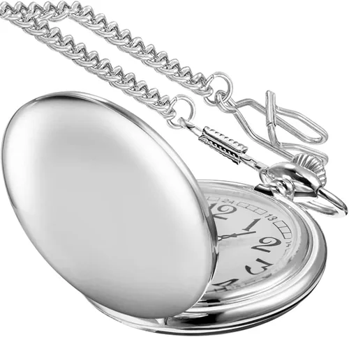Vista 2 de Smooth Silver Color Reloj de bolsillo de cuarzo para hombre, reloj de bolsillo con escala de números arábigos, reloj de bolsillo de cuarzo