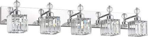 Vista 19 de PRESDE Aplique de pared de cristal único, lámpara de tocador cromada moderna, lámpara de pared de 1 luz para baño, dormitorio, pasillo